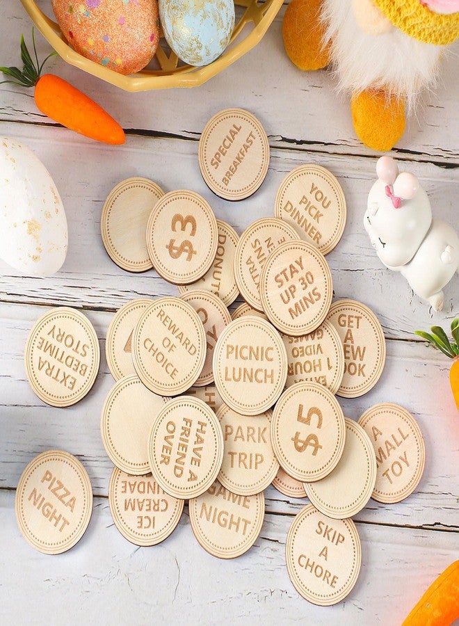 CypherX Easter Egg Fillers- Wooden Easter Reward Tokens, Easter Prizes Stuffers Coins, Family Night Tokens, 24 Redeemable Tokens+6 Blank DIY Tokens, Unique Family Easter Egg Hunt Activities- Coin - Image 1
